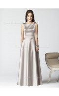 Satin Sleeveless Natural Floor-length Zipper Bridesmaid Dress