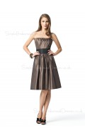 Knee-length Strapless Taffeta Draped/Ruffles/Sash Sleeveless Bridesmaid Dress