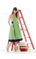 Natural Green Satin Sleeveless Strapless Bridesmaid Dress