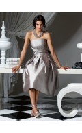 Bow/Draped/Ruffles Silver Sleeveless A-line Strapless Bridesmaid Dress