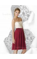 Knee-length Strapless Draped Zipper Burgundy Bridesmaid Dress