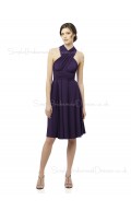 High-Neck Grape Zipper Knee-length Draped/Ruffles/Sash Bridesmaid Dress