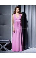 Floor-length Lilac Sleeveless Chiffon Draped/Ruffles Bridesmaid Dress