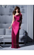 Fuchsia Natural Elastic-Satin One-Shoulder Ruffles/Sash Bridesmaid Dress