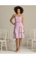 Zipper Chiffon Flowers/Tiered A-line Strapless Bridesmaid Dress