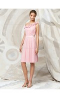 Sleeveless Chiffon Draped/Flowers/Ruffles One-Shoulder Zipper Bridesmaid Dress