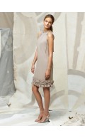 Champagne Natural Chiffon Flowers/Ruffles Zipper Bridesmaid Dress