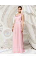 Pink Floor-length Chiffon Natural A-line Bridesmaid Dress
