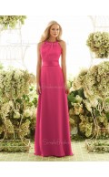 High-Neck Fuchsia Sleeveless Natural Chiffon Bridesmaid Dress