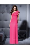 Fuchsia Sheath Sleeveless Floor-length Draped/Flowers/Ruffles Bridesmaid Dress