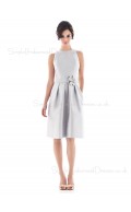 Sleeveless Satin Natural White Draped/Flowers/Ruffles/Sash Bridesmaid Dress