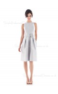 Sleeveless Satin Natural White Draped/Flowers/Ruffles/Sash Bridesmaid Dress