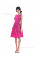 Fuchsia Bateau Knee-length Zipper Draped/Ruffles Bridesmaid Dress