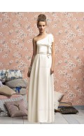 Natural Floor-length Zipper White One-Shoulder Bridesmaid Dress