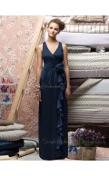 V-neck Chiffon Dark-Navy Floor-length Zipper Bridesmaid Dress