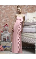 Pink Floor-length Ruffles Sheath Strapless Bridesmaid Dress