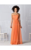 Sleeveless Orange A-line Floor-length Natural Bridesmaid Dress