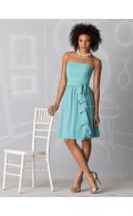 A-line Strapless Light-Sky-Blue Sleeveless Chiffon Bridesmaid Dress