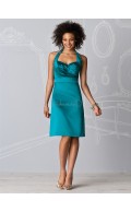 Backless Empire Ruffles Halter Elastic-Satin Bridesmaid Dress