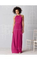 Zipper Draped/Ruffles Sleeveless Fuchsia Floor-length Bridesmaid Dress