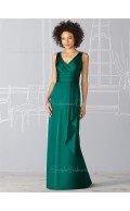 Elastic-Satin Empire V-neck Ruffles Zipper Bridesmaid Dress