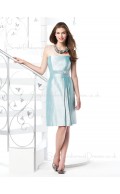 Taffeta Zipper Sleeveless Light-Sky-Blue Knee-length Bridesmaid Dress