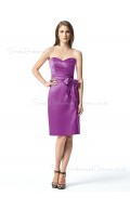 Bow/Ruffles A-line Grape Knee-length Satin Bridesmaid Dress