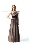 A-line Draped/Ruffles Sleeveless Brown Natural Bridesmaid Dress