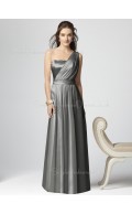 Silver Zipper Elastic-Satin Floor-length Draped/Ruffles Bridesmaid Dress