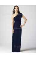 Sheath Zipper Dark-Navy Chiffon One-Shoulder Bridesmaid Dress