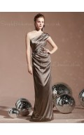 Ruffles Elastic-Satin Natural Sheath Floor-length Bridesmaid Dress