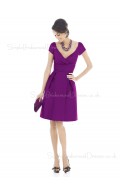 Natural Grape Ruffles Short-Sleeve V-neck Bridesmaid Dress