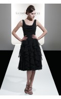 Straps Sleeveless Black Chiffon Draped/Ruffles Bridesmaid Dress