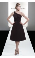 A-line Zipper Chocolate Ruffles One-Shoulder Bridesmaid Dress