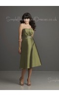 Ruffles Sleeveless Green Tea-length Backless Bridesmaid Dress