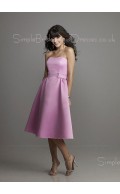 Lilac Natural Backless Tea-length Strapless Bridesmaid Dress