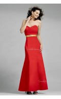 Sweetheart Sash Satin Backless Red Bridesmaid Dress