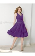 V-neck Chiffon Draped/Flowers/Ruffles Zipper Lilac Bridesmaid Dress