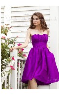 Knee-length Strapless Sleeveless Grape Backless Bridesmaid Dress