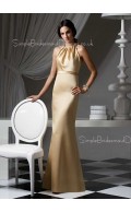 High-Neck Champagne Floor-length Empire Ruffles Bridesmaid Dress