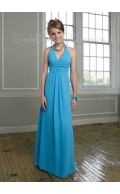 Blue Sleeveless Empire Floor-length Draped/Ruffles Bridesmaid Dress