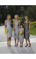 Zipper Tea-length Sheath One-Shoulder Satin Bridesmaid Dress