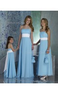 A-line Draped/Ruffles/Sash Sleeveless Light-Sky-Blue Chiffon Bridesmaid Dress