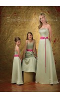 A-line Floor-length Sleeveless Satin Natural Bridesmaid Dress