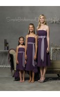 Tea-length Grape Chiffon Sash Natural Bridesmaid Dress