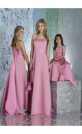 Pink Satin Zipper Natural Sash Bridesmaid Dress