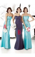 Ruffles Light-Sky-Blue Sheath Strapless Sleeveless Bridesmaid Dress