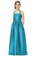 Blue Satin Halter Floor-length A-line Junior Bridesmaid Dresses