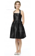 Halter A-line Satin Black Knee-length Junior Bridesmaid Dresses