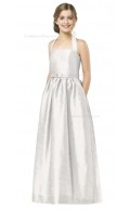 White Halter Satin A-line Floor-length Junior Bridesmaid Dresses